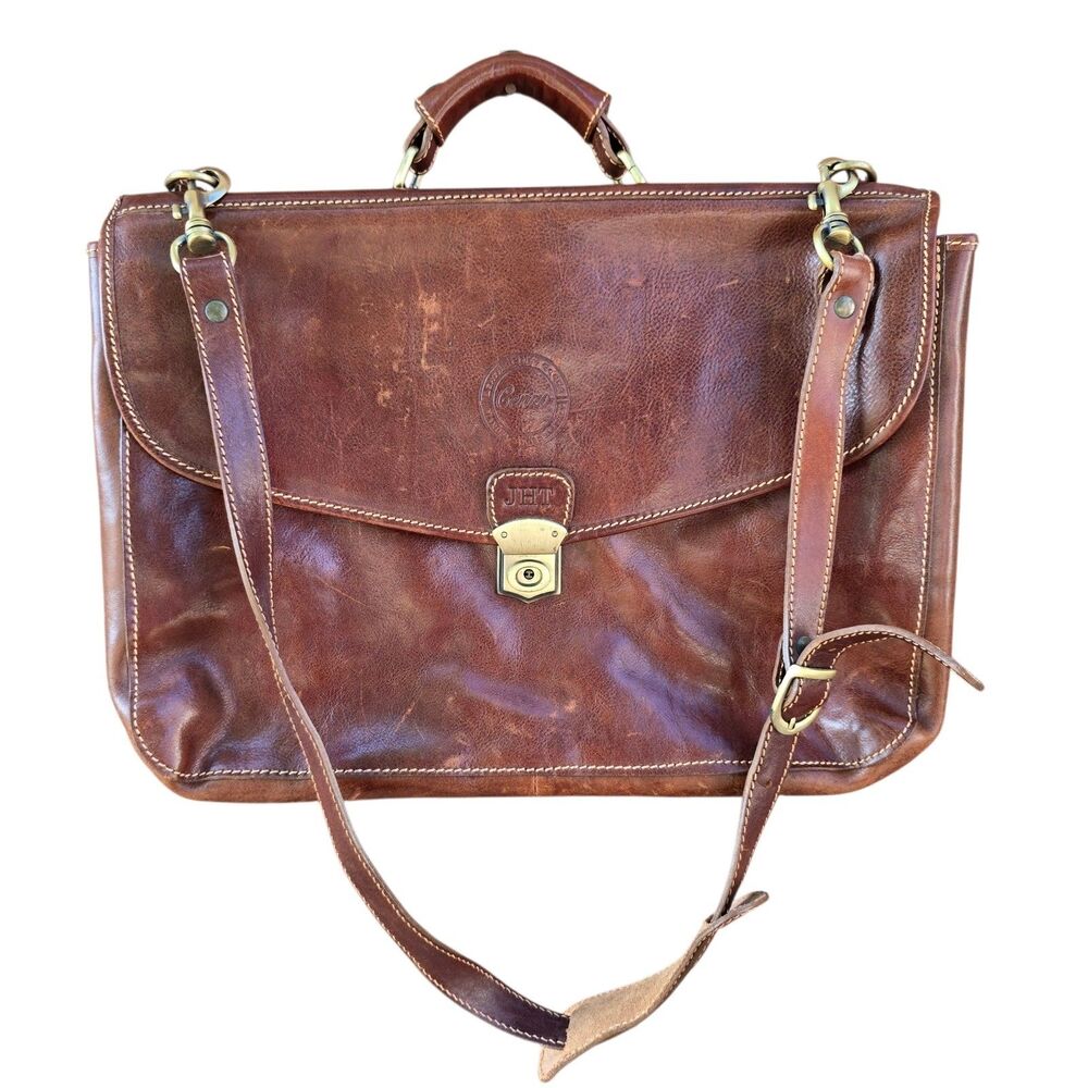 Cenzo Brown Leather Men's Briefcase Messenger bag